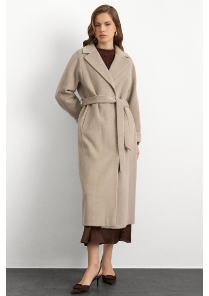 Punto Dikiş Detaylı Oversize Premium Kaban Taş Melanj 3108