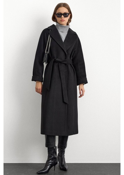 Punto Dikiş Detaylı Oversize Premium Kaban Siyah 3108