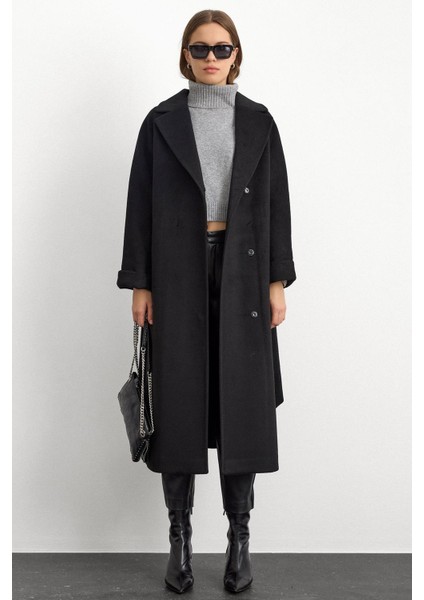 Punto Dikiş Detaylı Oversize Premium Kaban Siyah 3108 fiyatları