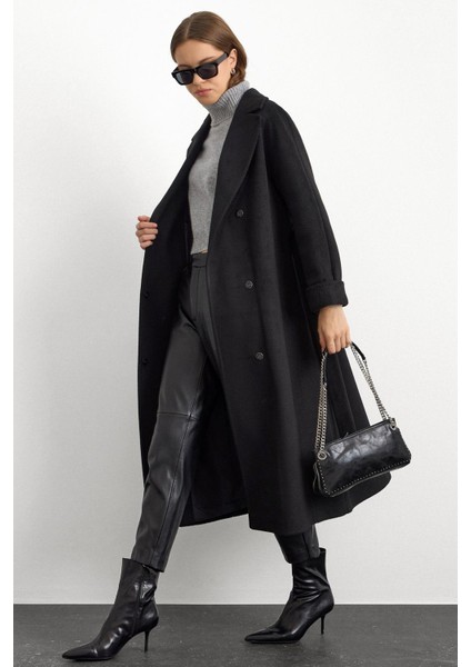 Punto Dikiş Detaylı Oversize Premium Kaban Siyah 3108 modelleri