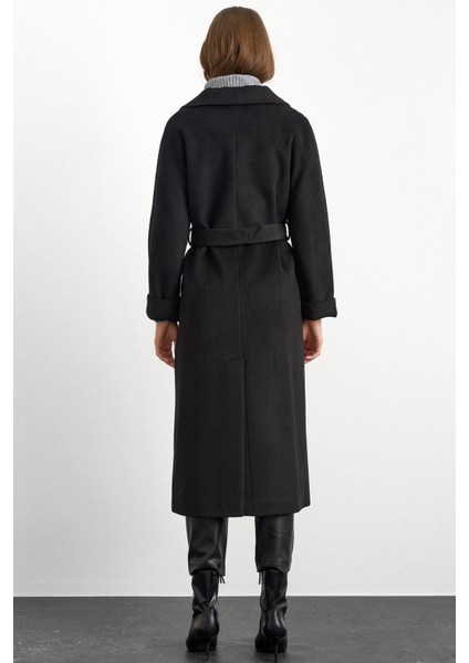 Punto Dikiş Detaylı Oversize Premium Kaban Siyah 3108