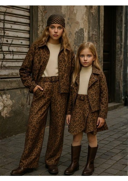 Kız Çocuk Leopar Desenli Süet Geniş Paça Tasarım Pantolon fiyatları