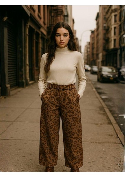Kız Çocuk Leopar Desenli Süet Geniş Paça Tasarım Pantolon fırsatları