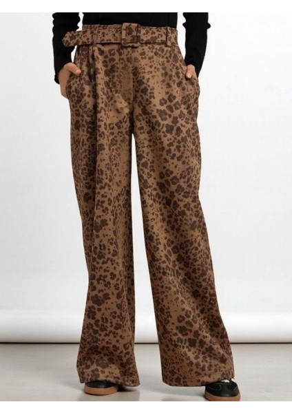 Kız Çocuk Leopar Desenli Süet Geniş Paça Tasarım Pantolon indirimleri
