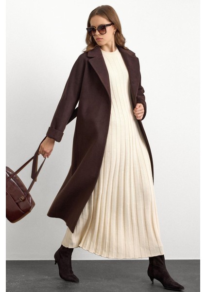 Punto Dikiş Detaylı Oversize Premium Kaban KAHVE 3108