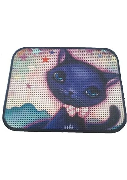 miapet elekli desenli kedi tuvalet önü paspası 60 x 45 cm mavi kedi
