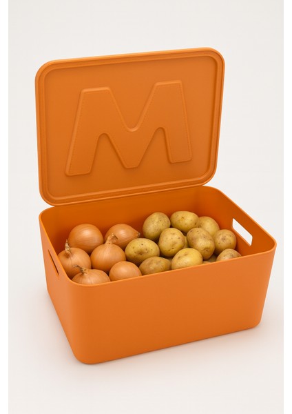 Turuncu Saklama Kutusu Mutdak Banyo Dolap Düzenleyici Kapaklı Plastik Organizer Kutu 37 x 26 cm