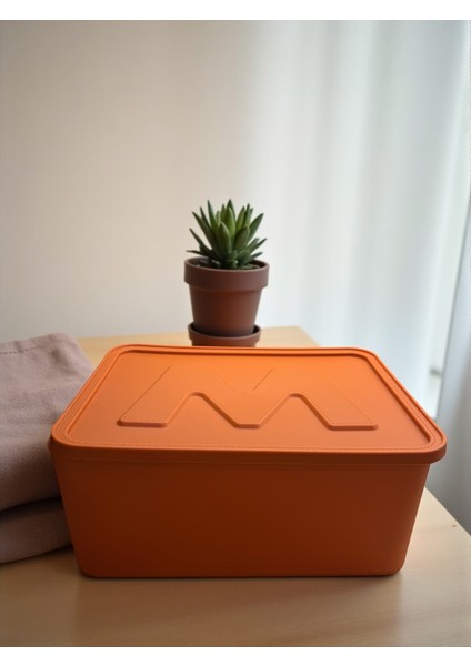 Turuncu Saklama Kutusu Mutdak Banyo Dolap Düzenleyici Kapaklı Plastik Organizer Kutu 37 x 26 cm modelleri