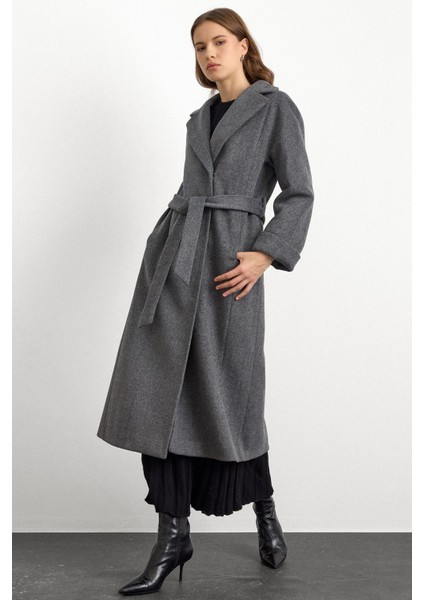 Punto Dikiş Detaylı Oversize Premium Kaban Koyu Gri 3108