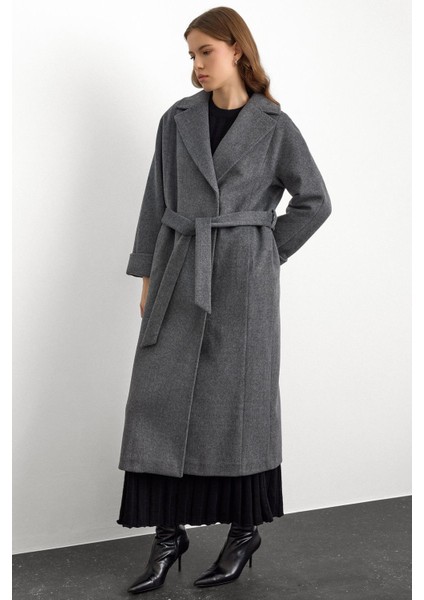 Punto Dikiş Detaylı Oversize Premium Kaban Koyu Gri 3108 modelleri