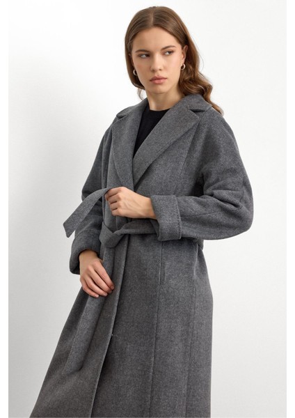 Punto Dikiş Detaylı Oversize Premium Kaban Koyu Gri 3108