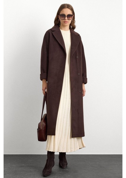 Punto Dikiş Detaylı Oversize Premium Kaban KAHVE 3108