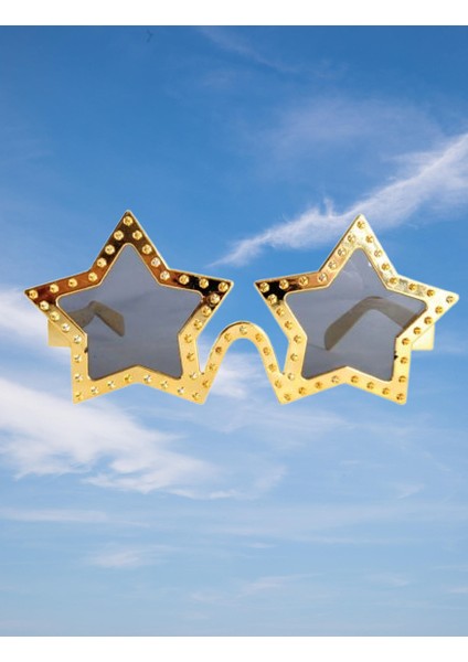 Parti Gözlük Yıldız Görünümlü Gold Altın Siyah Cam
