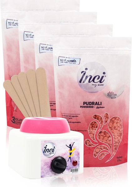 Pudralı Ağda Seti, Ağda Makinesi ve 5 Spatula ile Temiz ve Pürüzsüz Cilt