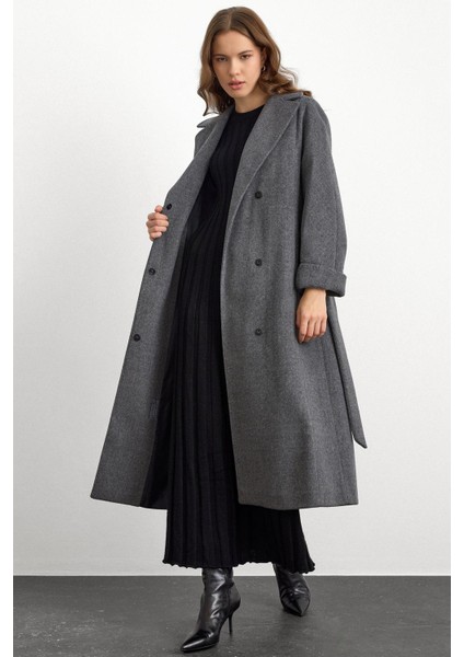 Punto Dikiş Detaylı Oversize Premium Kaban Koyu Gri 3108 fırsatları