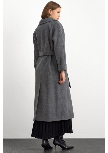 Punto Dikiş Detaylı Oversize Premium Kaban Koyu Gri 3108