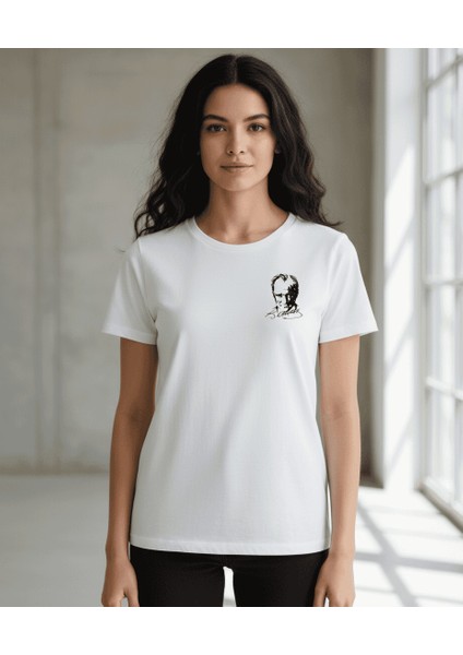 Atatürk Özel Tasarım Ön ve Arka Baskılı Tişört – Beyaz %100 Pamuklu modelleri