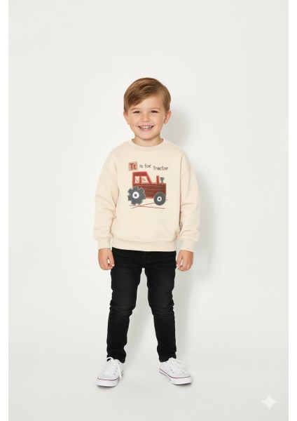 Erkek Çocuk %100 Pamuk Traktör Nakış Süzeneli Sweatshirt 2151-1