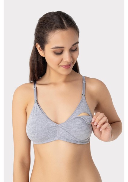 Kadın Gri Pamuklu Balensiz Kapsız Emzirme Sütyeni fiyatları