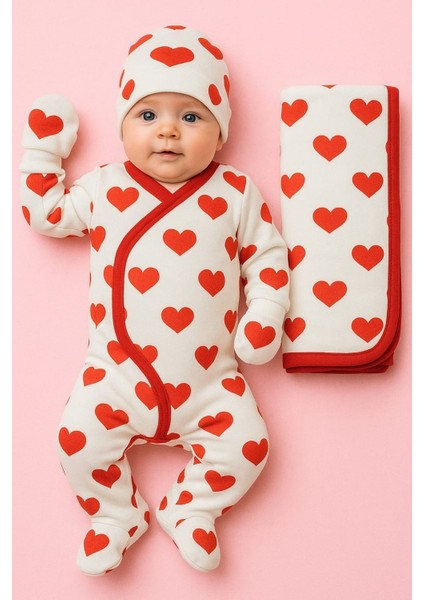 Kız Bebek 0-3 Ay Kalp Desenli 5li Zıbın Takımı