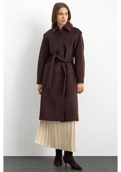 Gömlek Yaka Punto Dikiş Detaylı Premium Kaban Kahve 3125