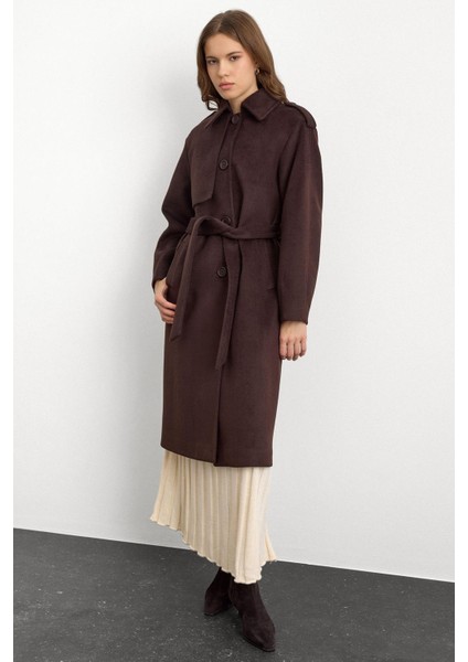 Gömlek Yaka Punto Dikiş Detaylı Premium Kaban Kahve 3125 modelleri