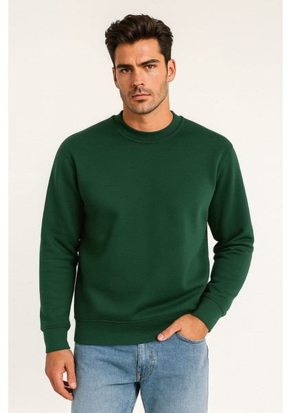 Düz Renk Oversize Üç Ip Erkek Sweatshirt