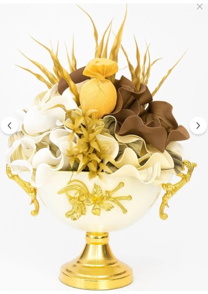 Gold Detaylı Seramik Vazo Içinde Yapay Çiçek Aranjmanı | Lüks Ev Dekorasyon Ürünü Büyük Boy fiyatları