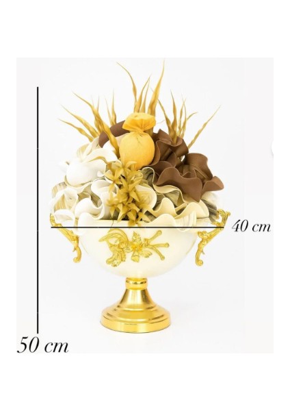 Gold Detaylı Seramik Vazo Içinde Yapay Çiçek Aranjmanı | Lüks Ev Dekorasyon Ürünü Büyük Boy modelleri