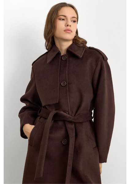 Gömlek Yaka Punto Dikiş Detaylı Premium Kaban Kahve 3125 indirimleri