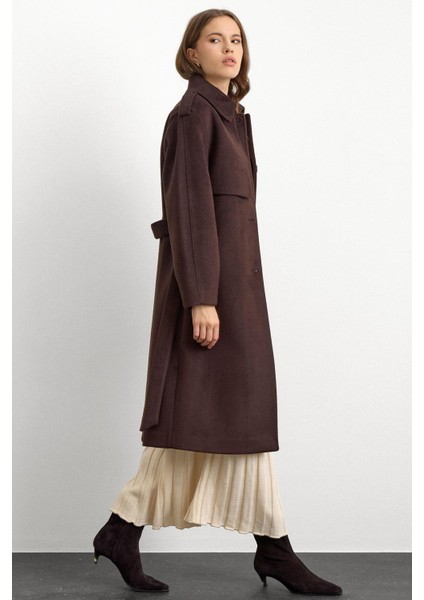 Gömlek Yaka Punto Dikiş Detaylı Premium Kaban Kahve 3125