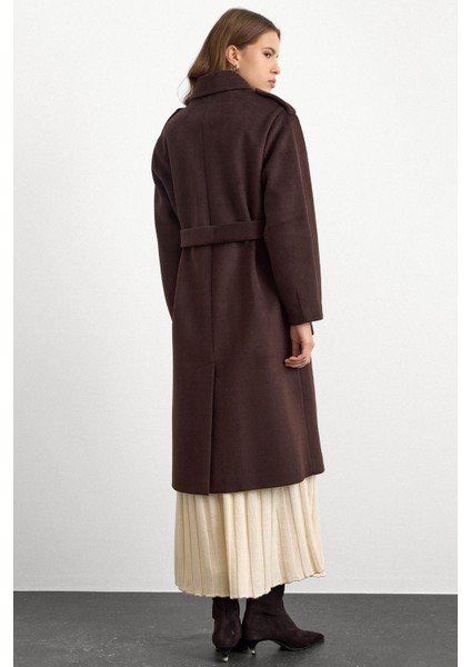 Gömlek Yaka Punto Dikiş Detaylı Premium Kaban Kahve 3125