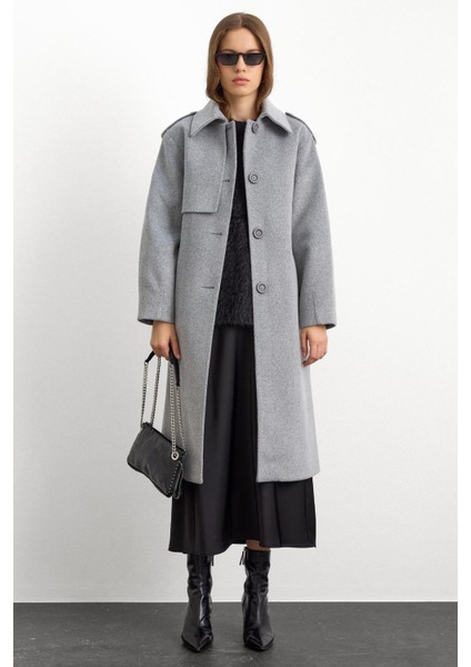 Gömlek Yaka Punto Dikiş Detaylı Premium Kaban AÇIK GRİ 3125