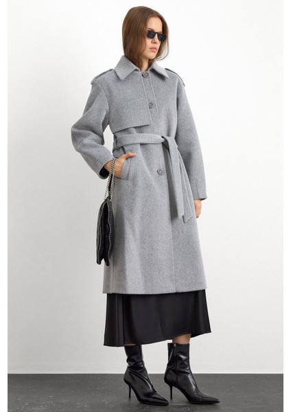 Gömlek Yaka Punto Dikiş Detaylı Premium Kaban AÇIK GRİ 3125 fiyatları