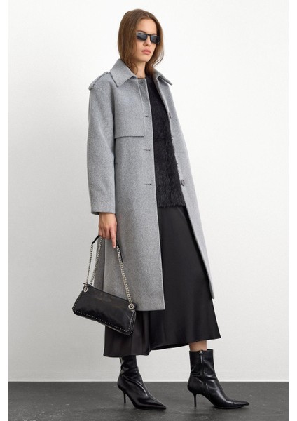 Gömlek Yaka Punto Dikiş Detaylı Premium Kaban AÇIK GRİ 3125 modelleri