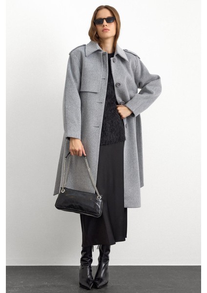 Gömlek Yaka Punto Dikiş Detaylı Premium Kaban AÇIK GRİ 3125 indirimleri