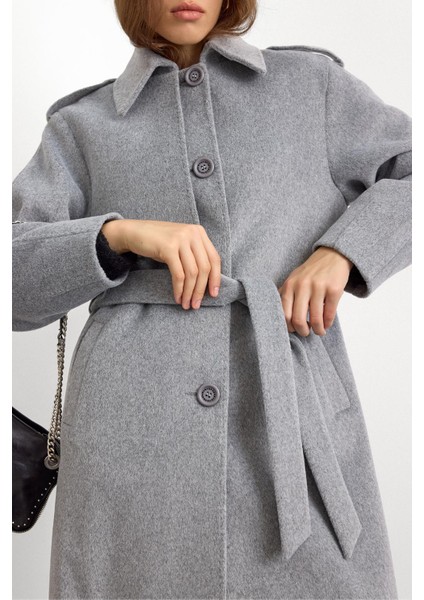 Gömlek Yaka Punto Dikiş Detaylı Premium Kaban AÇIK GRİ 3125