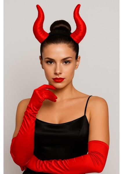 Halloween Cadılar Bayramı Taç Malefiz Kırmızı Çift Boynu Parti Kostümü Maleficent Taç