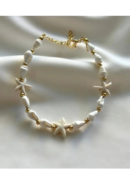 Kadın Deniz Kabuğu Yıldızlı Gold Boncuk Detaylı Bileklik, Lastik Toka Seti, Toka, Kız Çocuk Toka, Kadife Toka fiyatları