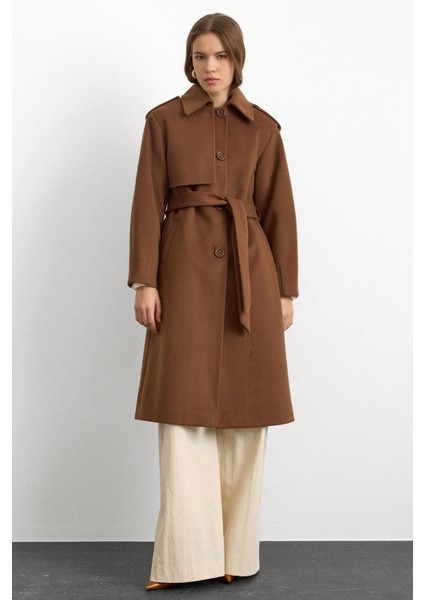 Gömlek Yaka Punto Dikiş Detaylı Premium Kaban Tütün 3125