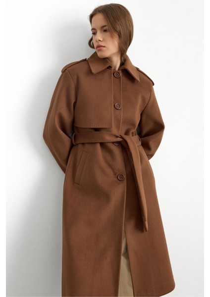 Gömlek Yaka Punto Dikiş Detaylı Premium Kaban Tütün 3125