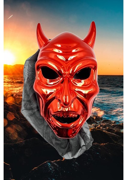 Halloween Cadılar Bayramı Maske Şeytan Maskesi Parlak Kırmızı Metalik Arkası Tüllü Korku Aksesuarı fırsatları