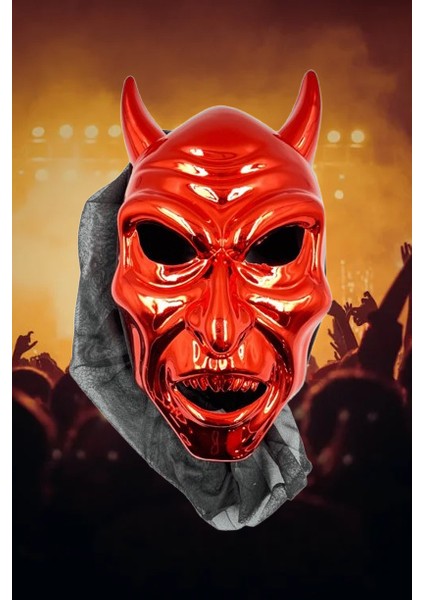 Halloween Cadılar Bayramı Maske Şeytan Maskesi Parlak Kırmızı Metalik Arkası Tüllü Korku Aksesuarı indirimleri