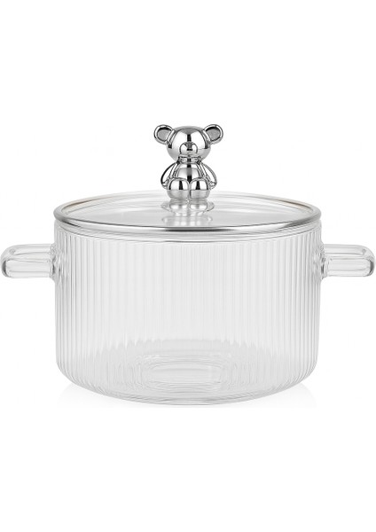 Gümüş Ayıcık Kulplu Cam Tencere 1lt