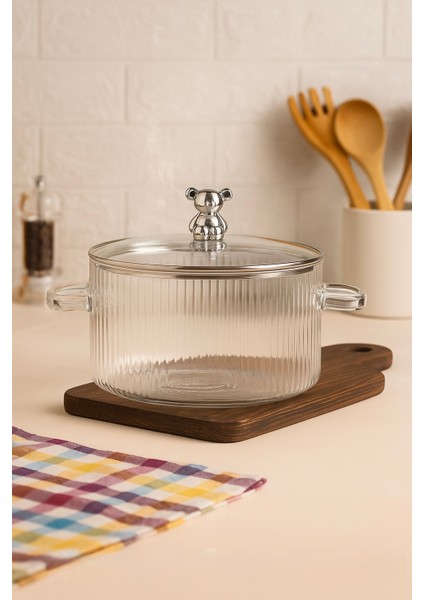 Gümüş Ayıcık Kulplu Cam Tencere 1lt fiyatları