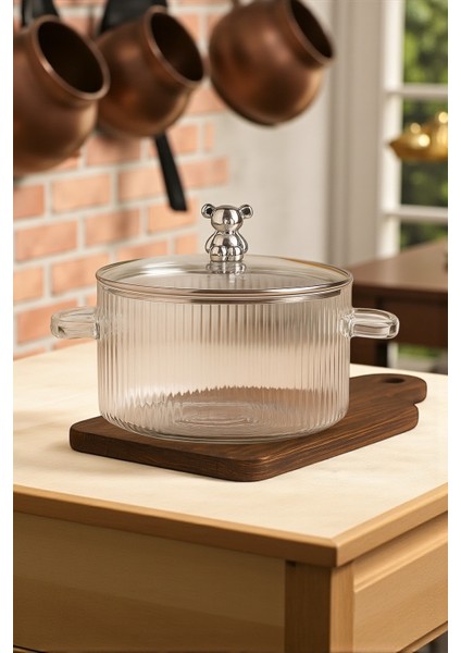 Gümüş Ayıcık Kulplu Cam Tencere 1lt modelleri