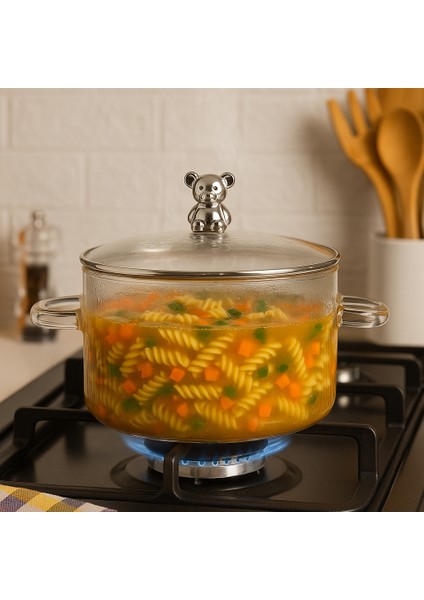 Gümüş Ayıcık Kulplu Cam Tencere 1lt fırsatları