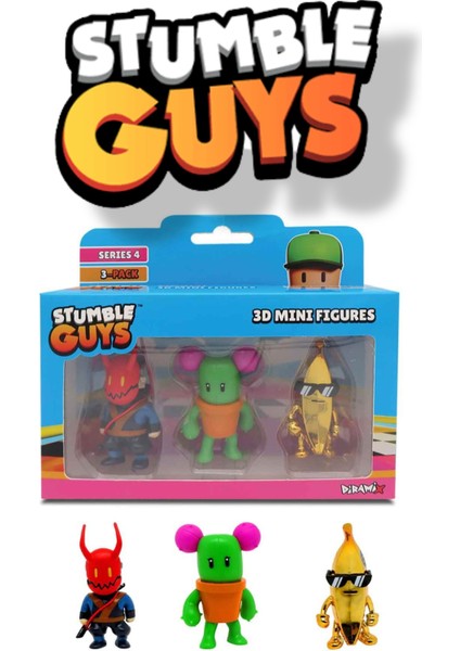 Stumble Guys 3'lü Mini Figür Seri 4 - Onıjutsu - Pokey Stabbins - Golden Banana