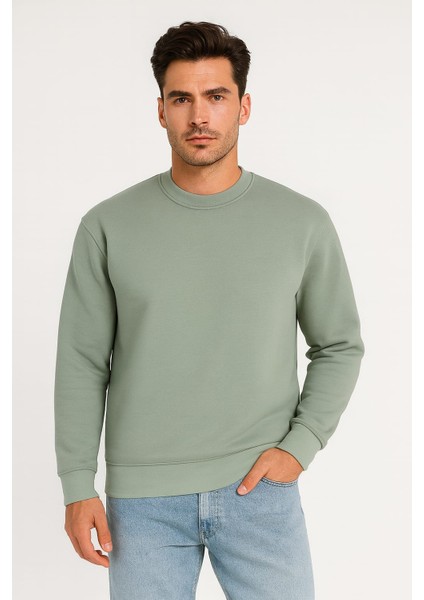 Düz Renk Oversize Üç Ip Erkek Sweatshirt