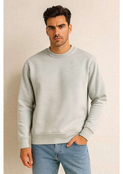 Düz Renk Oversize Üç Ip Erkek Sweatshirt